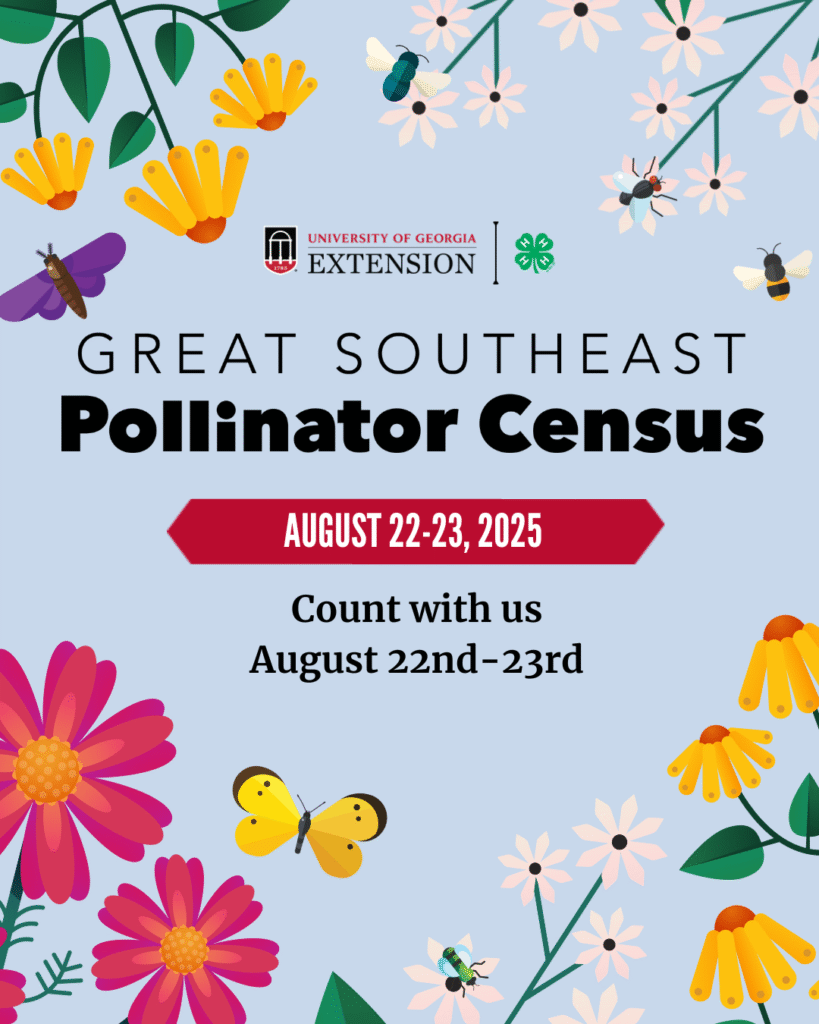 uga extension logo flyer for great southeast pollinator census 8/22-23/2025
