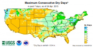 max consecutive dry days 4-5-2015