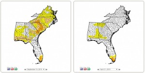 Comparison of Drought Monitor for September 17, 2015 to April 21, 2015.