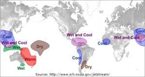 Northern Hemisphere impacts of La Nina.  Source: NOAA.