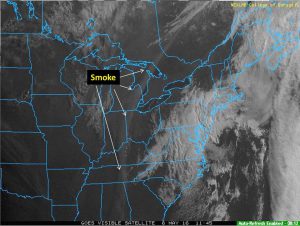 Smoke plumes from Alberta forest fires reach the Southeast. Source: Tom Niziol, The Weather Channel