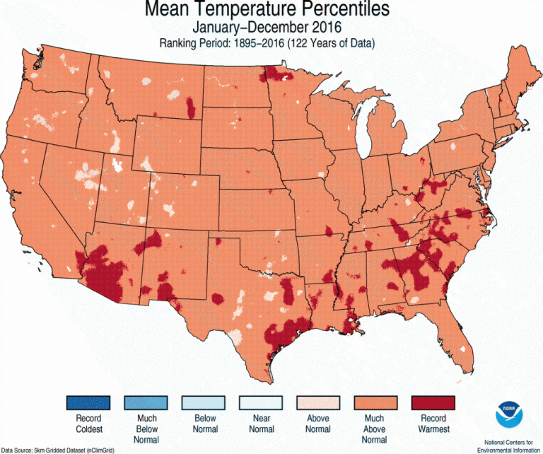 NOAA 2016 was the second warmest year on record for the US and the