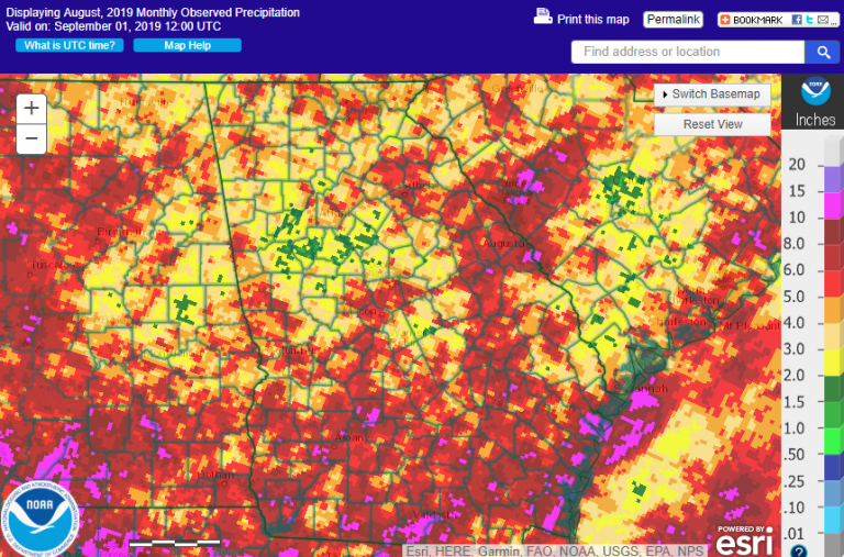 precipitation in August 2019 varied from 50 to 200 percent of