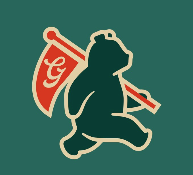 Grizzle Beer logo. Bear carrying a flag.