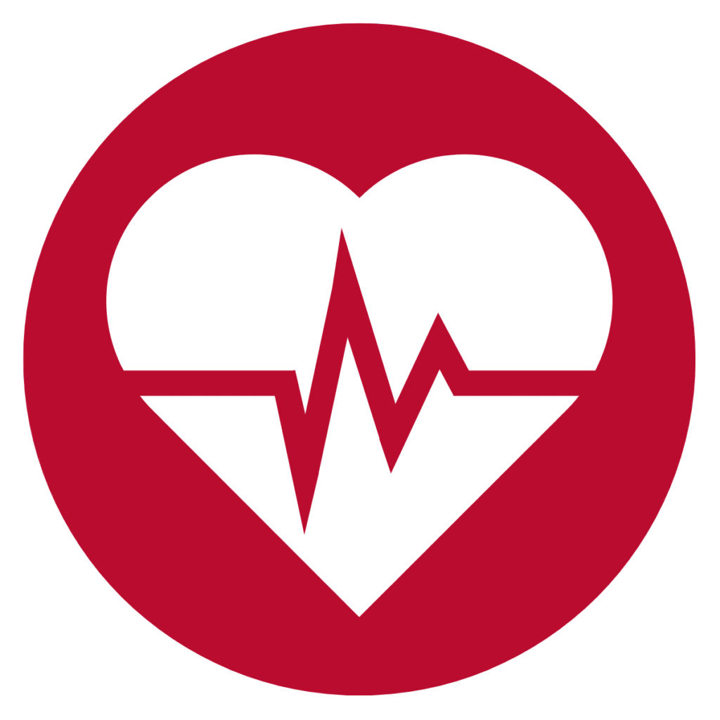 Red circle with white heart icon