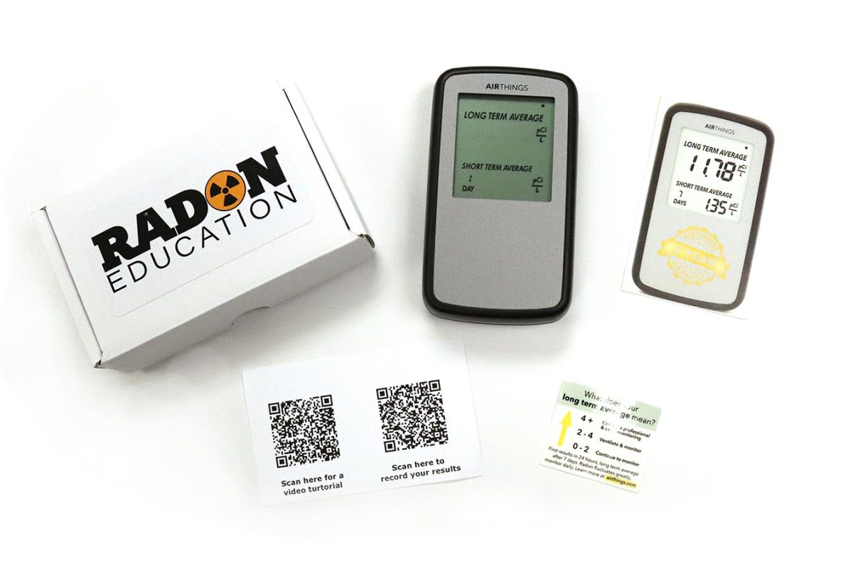 The parts of a radon testing kit