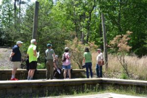 A group of adults learning about the native trees of Georgia.