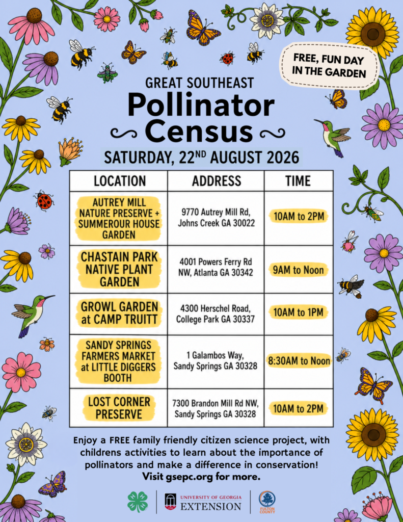 flyer for 2026 Fulton County pollinator census events.