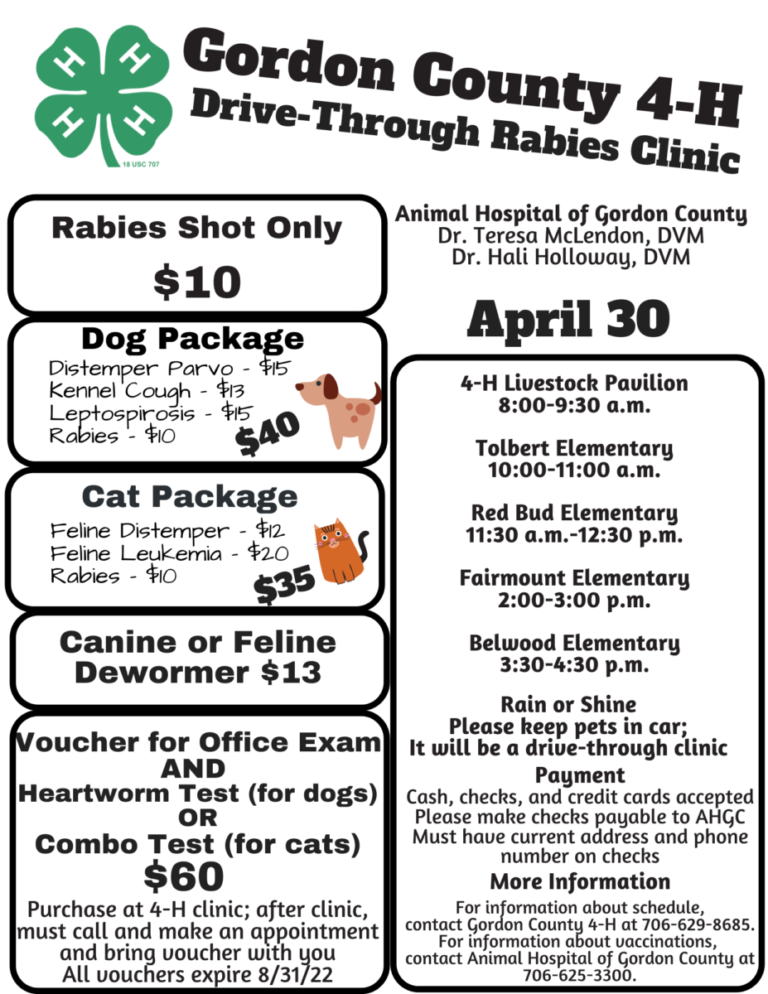 2022 4H Rabies Clinic on April 30 Gordon Grown