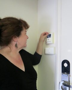 Pam turns the light off