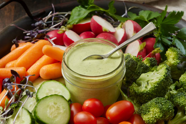 green goddess dressing with a variety of vegetables