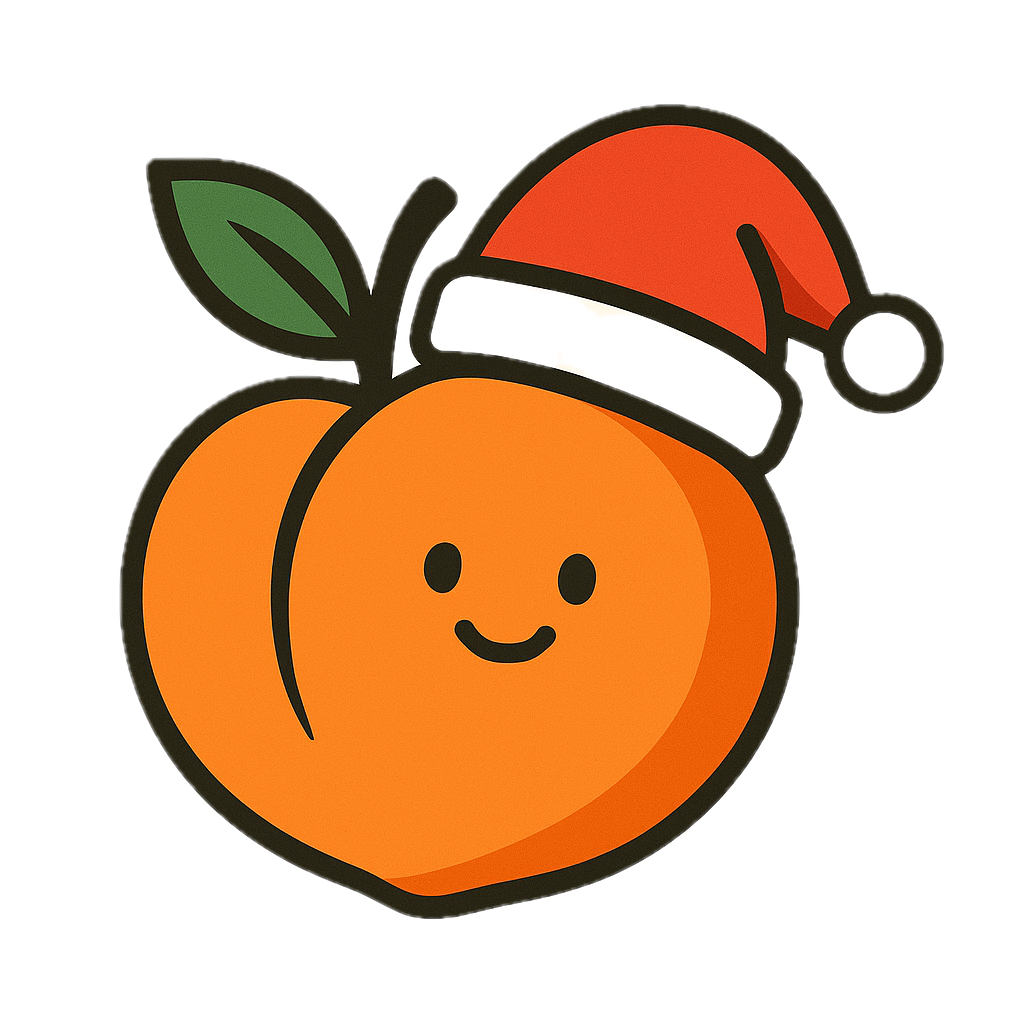 Festive peach. A cartoon peach wearing a winter hat.